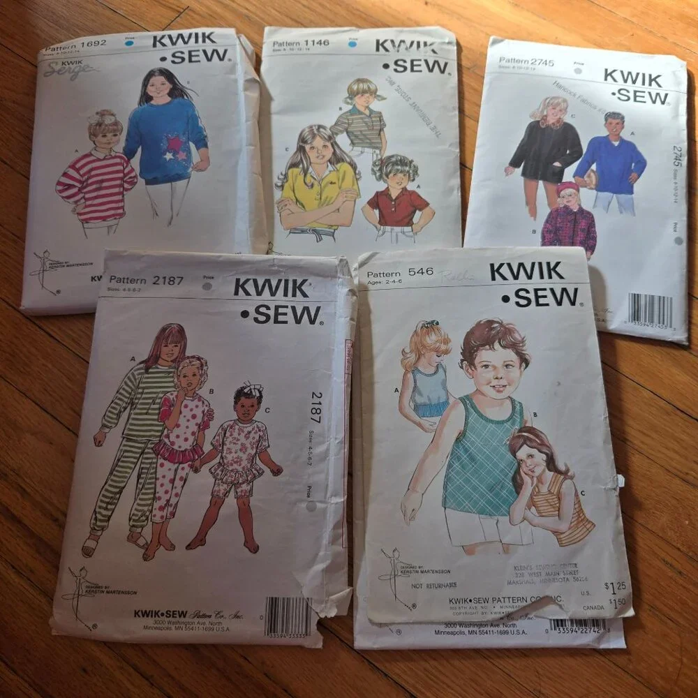 Kwik Sew sewing patterns kids mixed lot Unverified Pajamas, Shirts